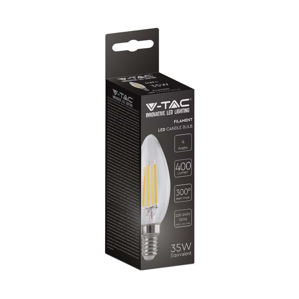 4W C35 Żarówka LED Filament, Klosz Transparentny, Barwa:6500K, Trzonek:E14, VTAC, SKU 214414