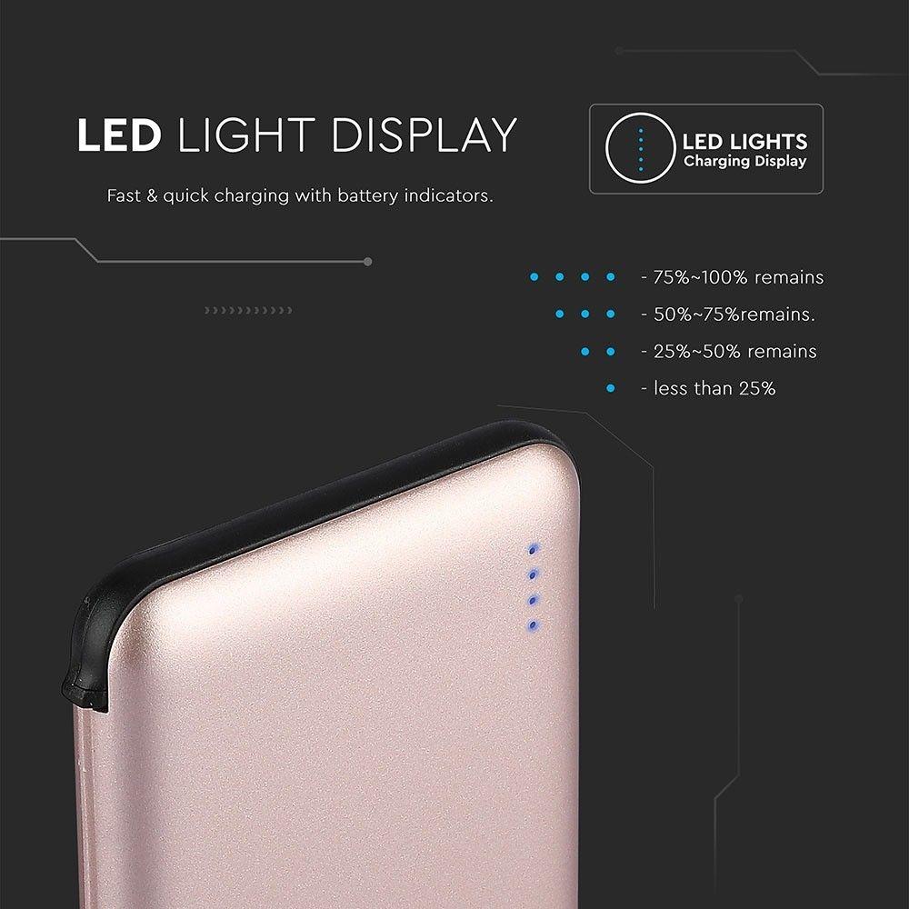 VT-3510 5000mah POWER BANK WITH LED LIGHT DISPLAY & CABLE(BLACK) -ROSE GOLD