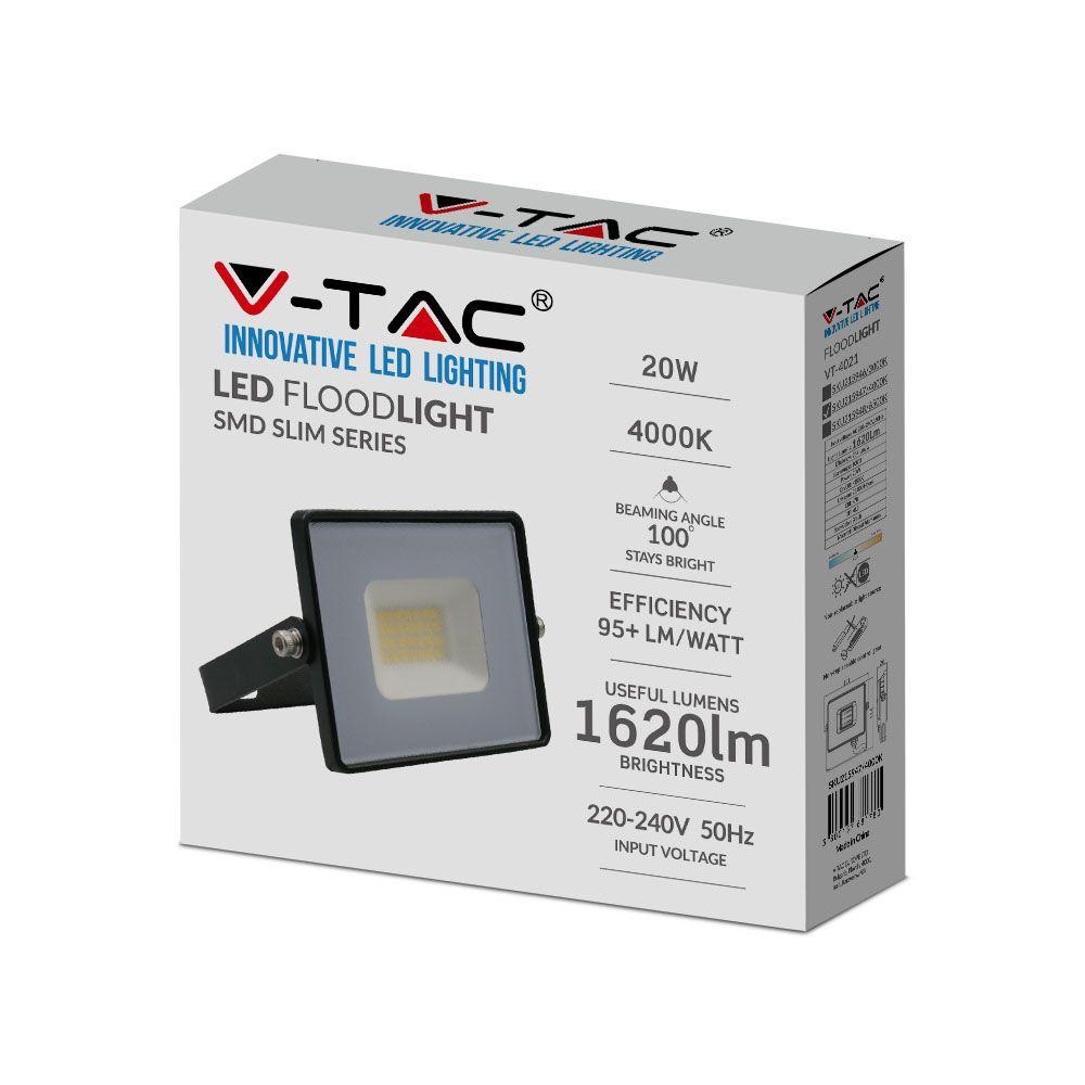 20W Naświetlacz LED SMD, Barwa:6500K, Obudowa: Czarna, VTAC, SKU 215948