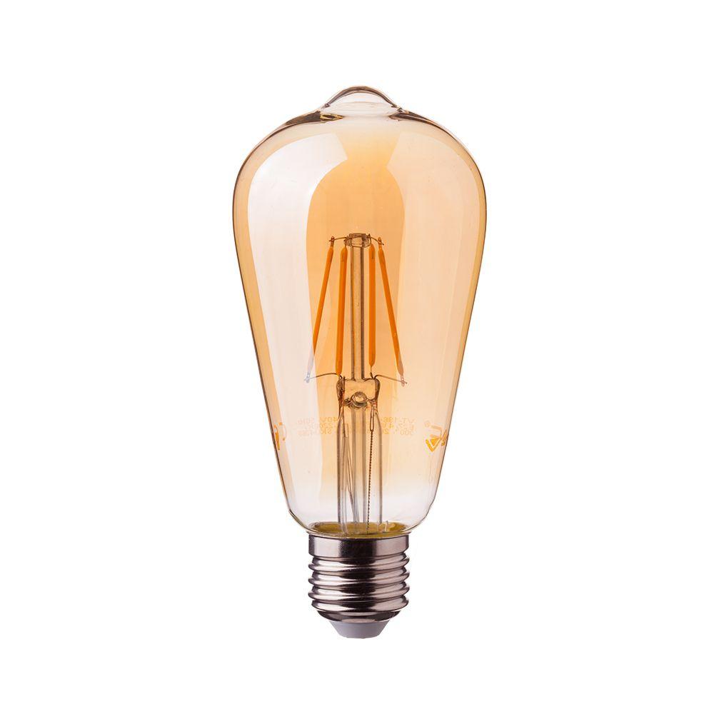 VT-1964 4W LED ST64 FILAMENT AMBER GLASS BULB 2200K E27