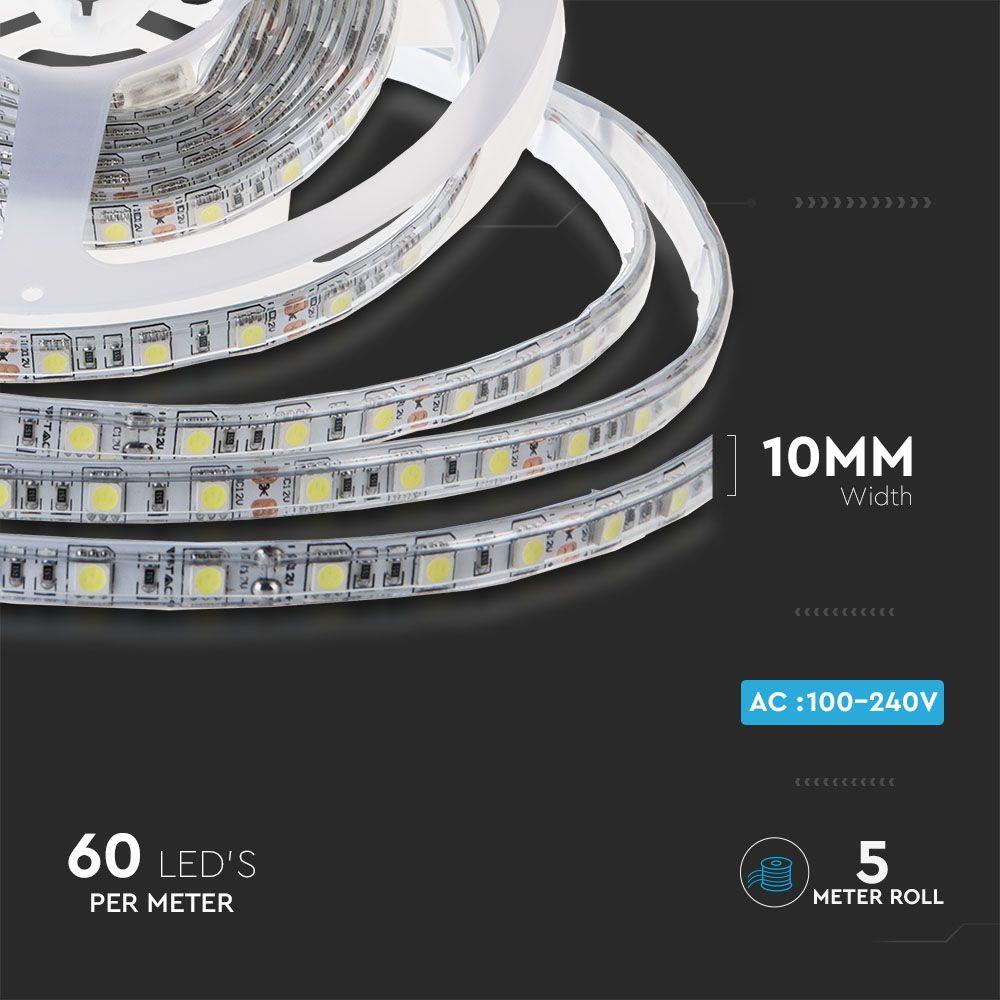 VT-5050-60 9W/M LED STRIP LIGHT(BS PLUG) 3000K SET IP65 12V(5M/ROLL)