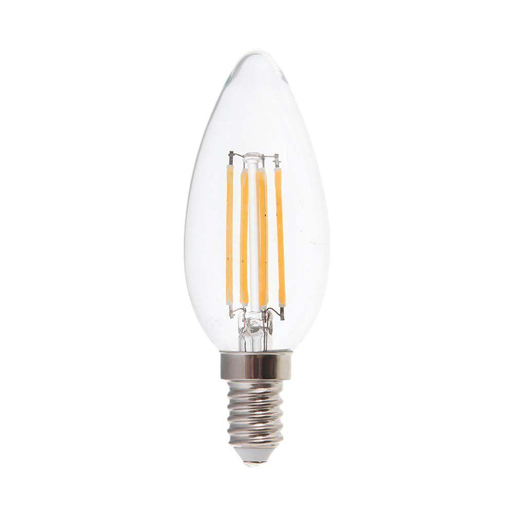 6W C35 Żarówka LED Filament, Klosz Transparentny, Barwa:3000K, Trzonek:E14, VTAC, SKU 217423