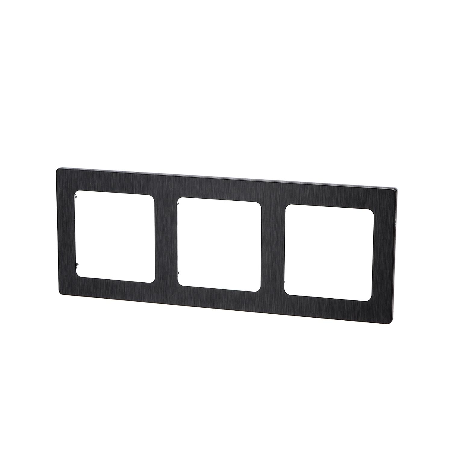 German-French Three Gang Aluminium Wall Plate Black