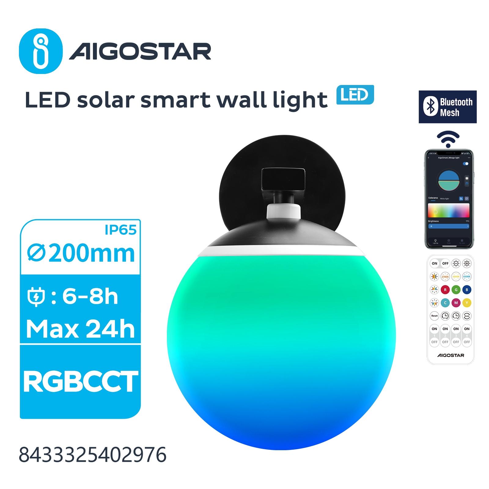 LED SOLAR SMART  WALL LIGHT /BLUE TOOTH MESH/SPLIT/20W/RGBCCT/IP65/S∅200MM/COLORED BALL