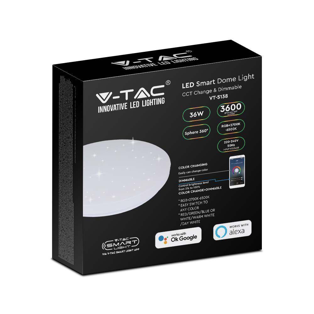 VT-5138 36W LED DOMELIGHT COMPATIBLE WITH AMAZON ALEXA & GOOGLE HOME RGB+WW+CW STAR COVER