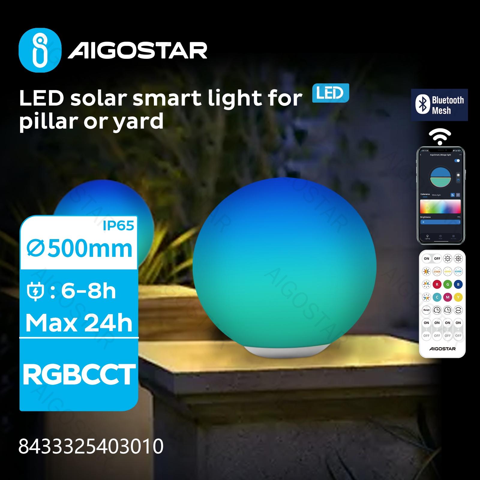 LED SOLAR SMART GARDEN LIGHT-HEADLAMP/BLUE TOOTH MESH/SPLIT/35W/RGBCCT/IP65/S∅500MM/COLORED BALL