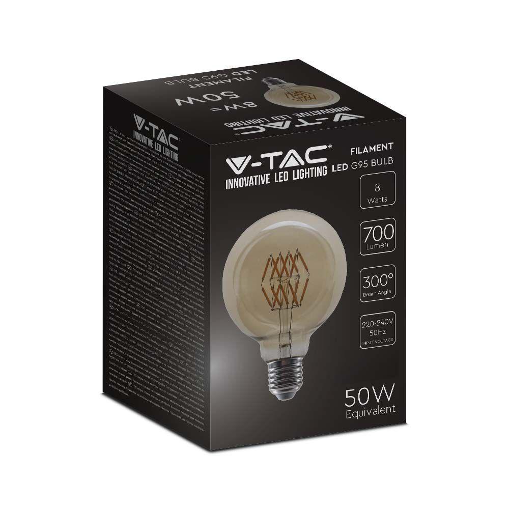 VT-2019 8W G95 LED FILAMENT BULB AMBER GLASS 2200K E27