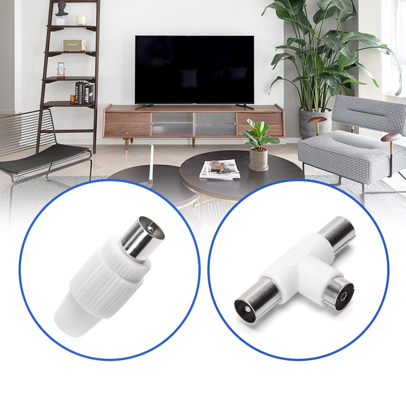 TV Antenna Connector TV Jack (2 pcs) & 2* TV Plugs White