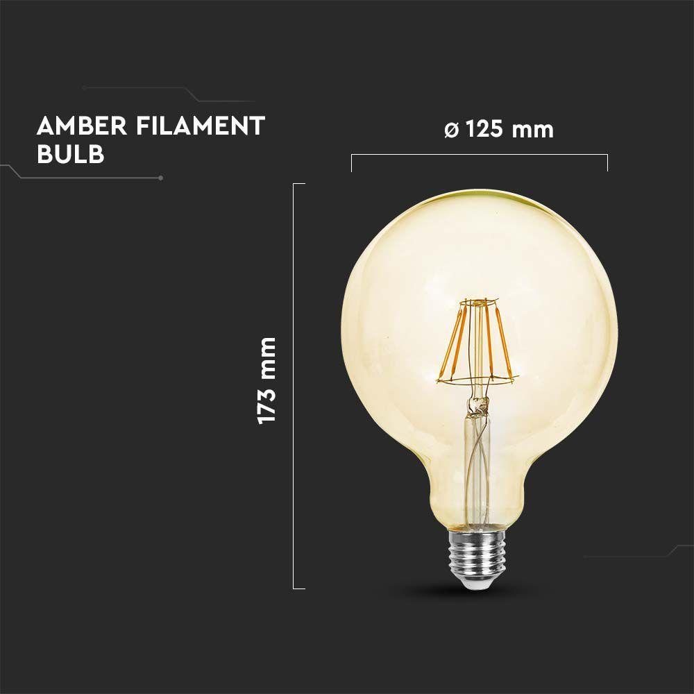 12W G125 Żarówka LED Filament, Klosz Bursztynowy, Barwa:2200K, Trzonek:E27, VTAC, SKU 217456