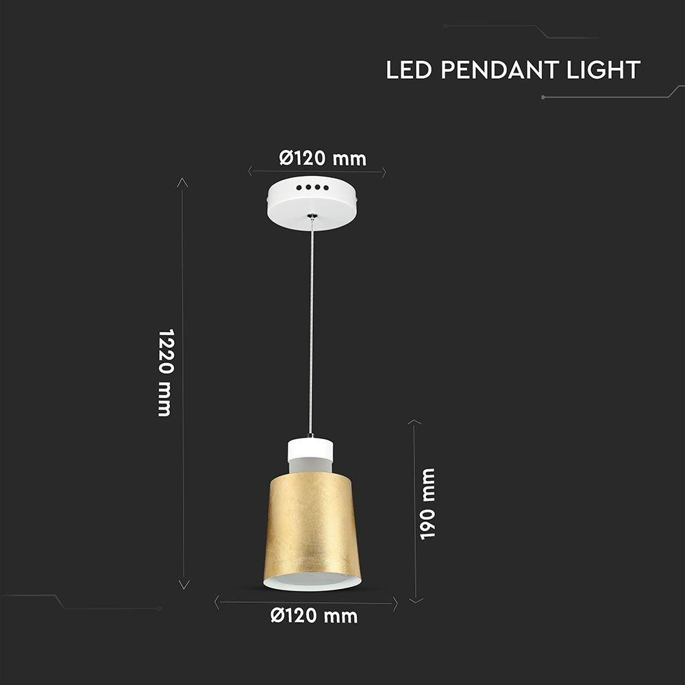 7W Lampa Wisząca LED, Klosz: Akryl, Złoty, Barwa:4000K, VTAC, SKU 3928