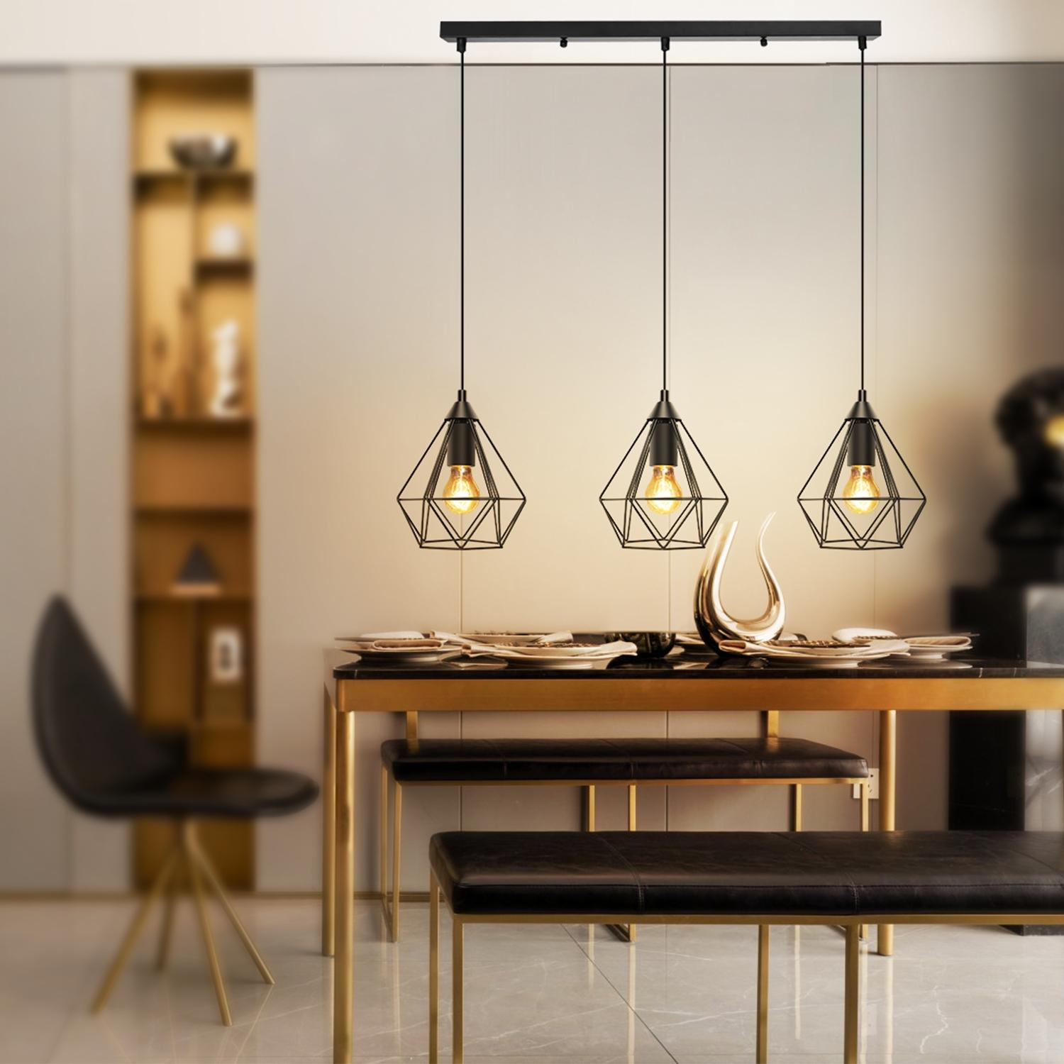 Retro pendant light with iron frame and three lamp holders ( Steel )