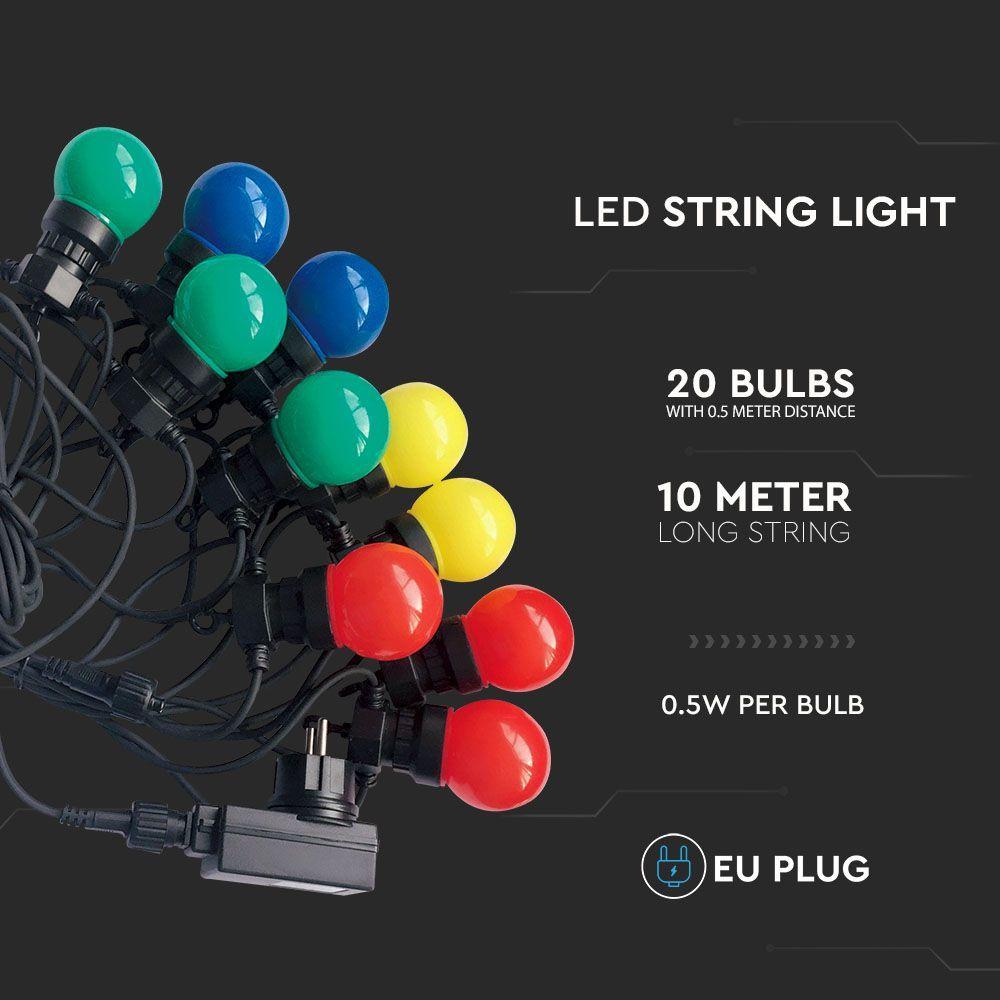 0.5W Girlanda LED, Długość: 10mb, Ilość żarówek: 20x0,5, Kolorowe kulki , VTAC, SKU 7438