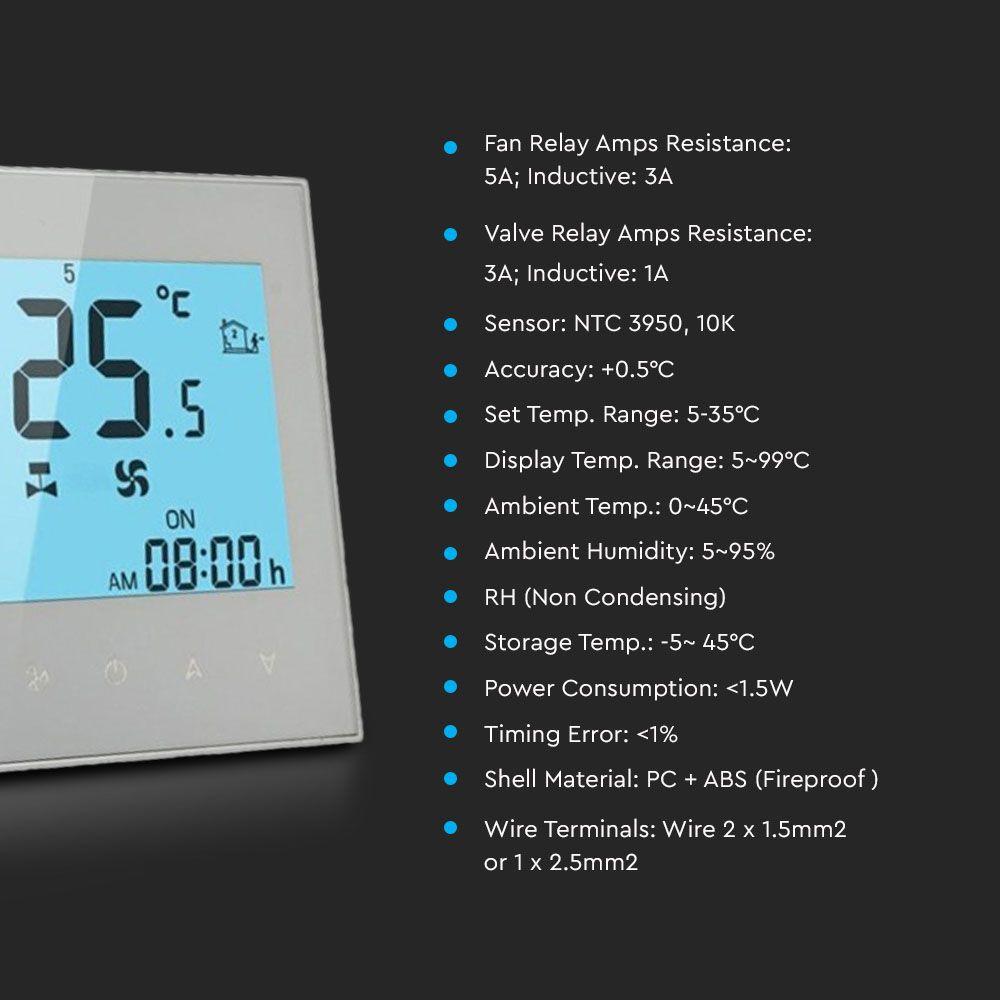 VT-5888 WIFI FAN COIL ROOM THERMOSTAT-2 PIPE-COMPATIBLE WITH ALEXA & GOOGLE HOME