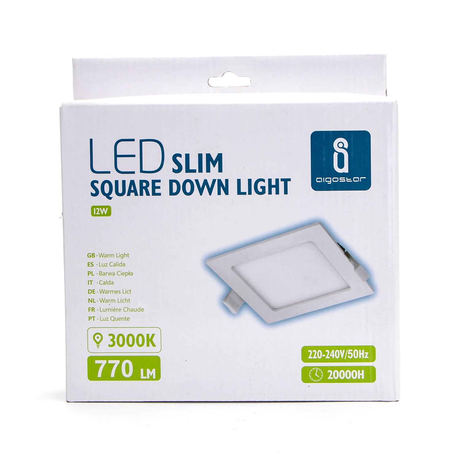 Ultracienki kwadratowy downlight podtynkowy LED 12W Żółte światło