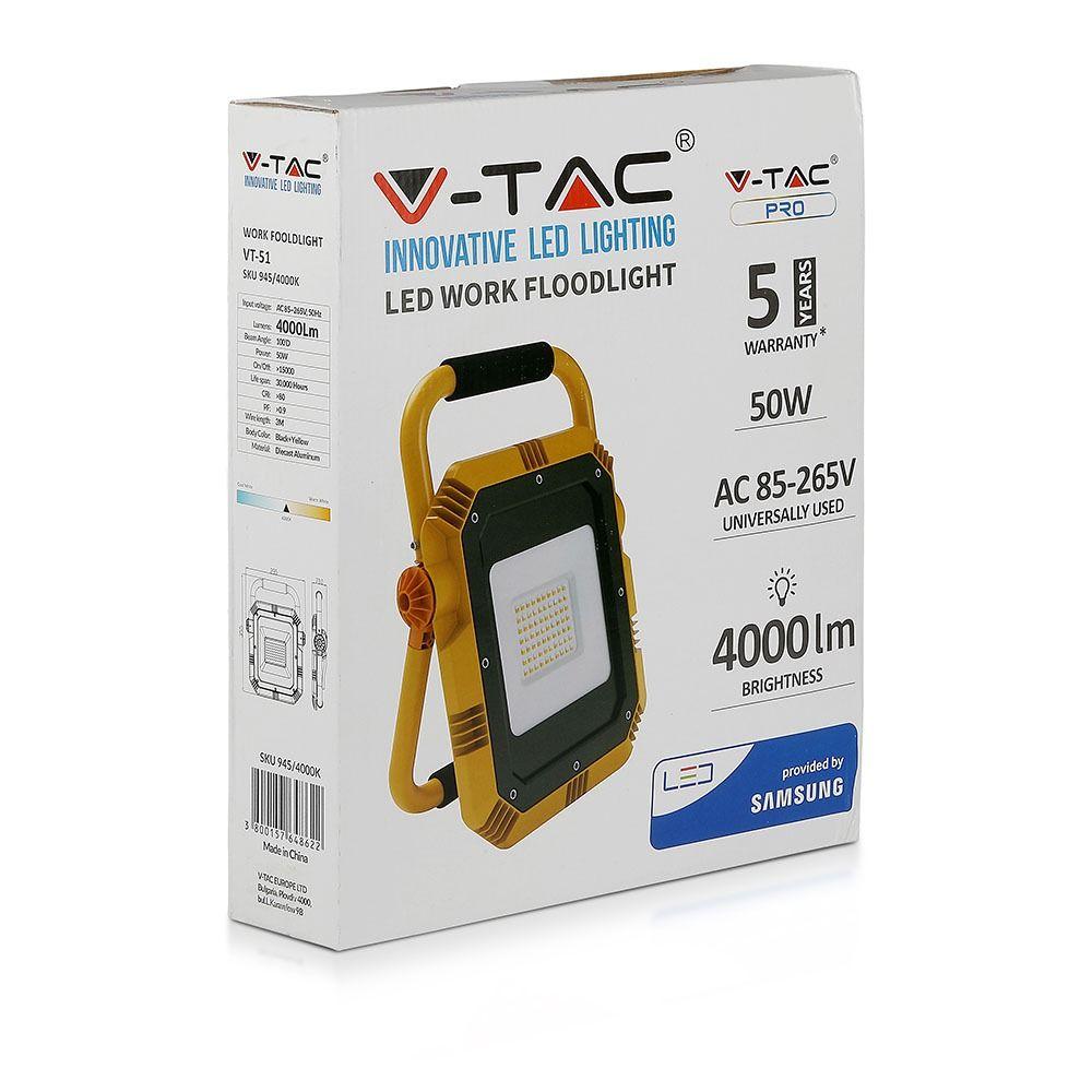 VT-51 50W LED WORK FLOODLIGHT(EU PLUG) SAMSUNG CHIP 4000K - LINKABLE