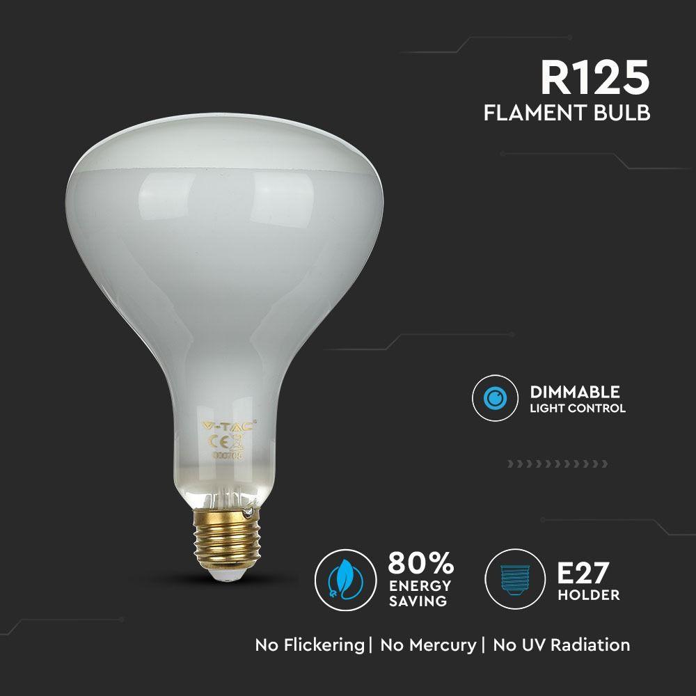 VT-2198D 8W R125 LED STRAIGHT FILAMENT BULB 6500K E27 DIMMABLE