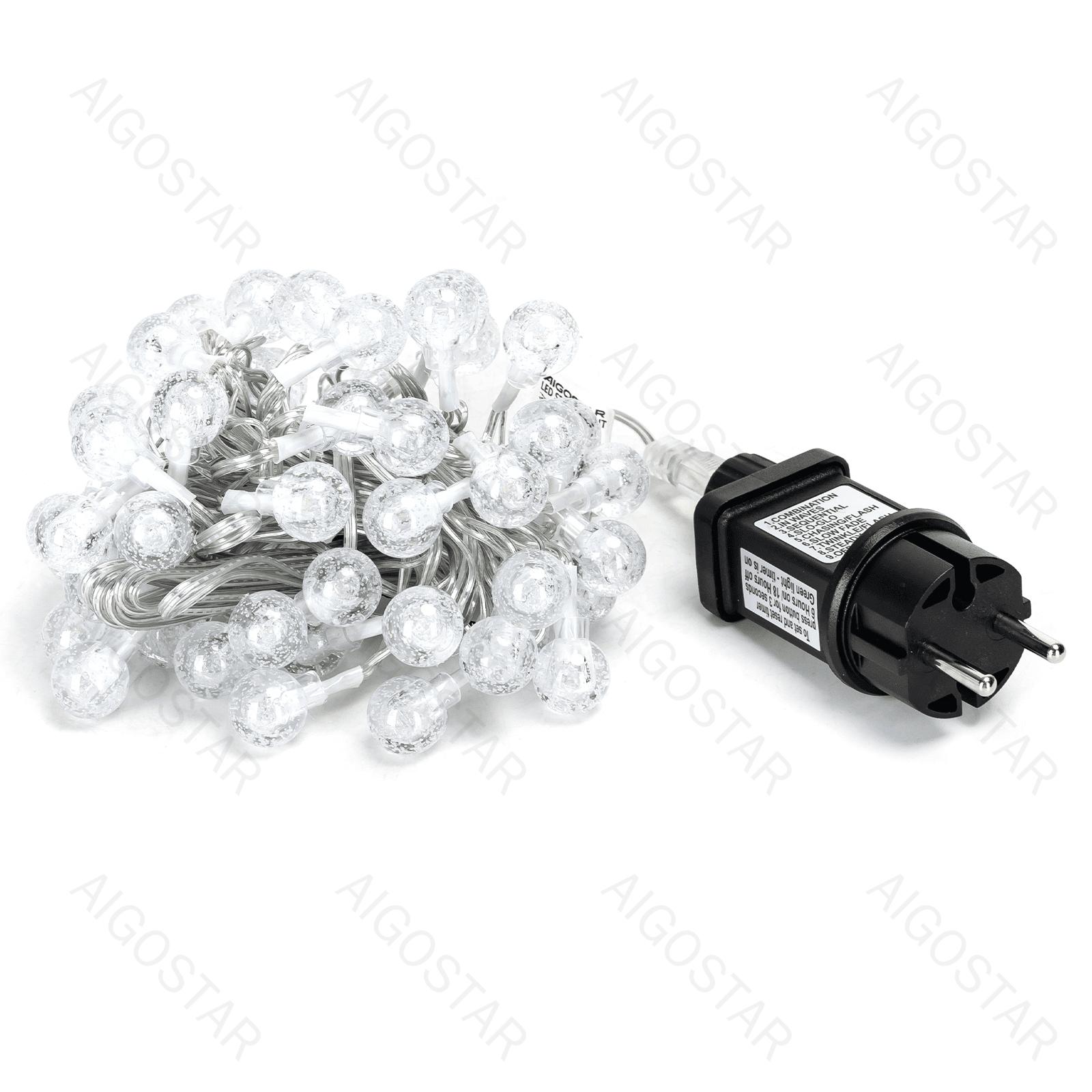 Low Voltage Bubble String Lights-Warm White-3M+10M-100LED-10CM/LED-transparent wire-8blink+time+IP44