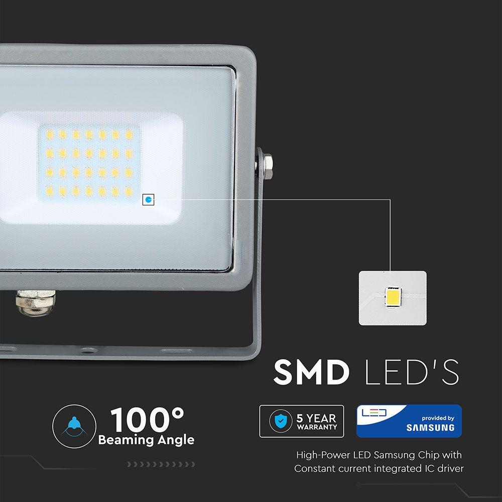 20W Naświetlacz LED SMD, Chip SAMSUNG, Barwa:6400K, Obudowa: Szara , VTAC, SKU 447