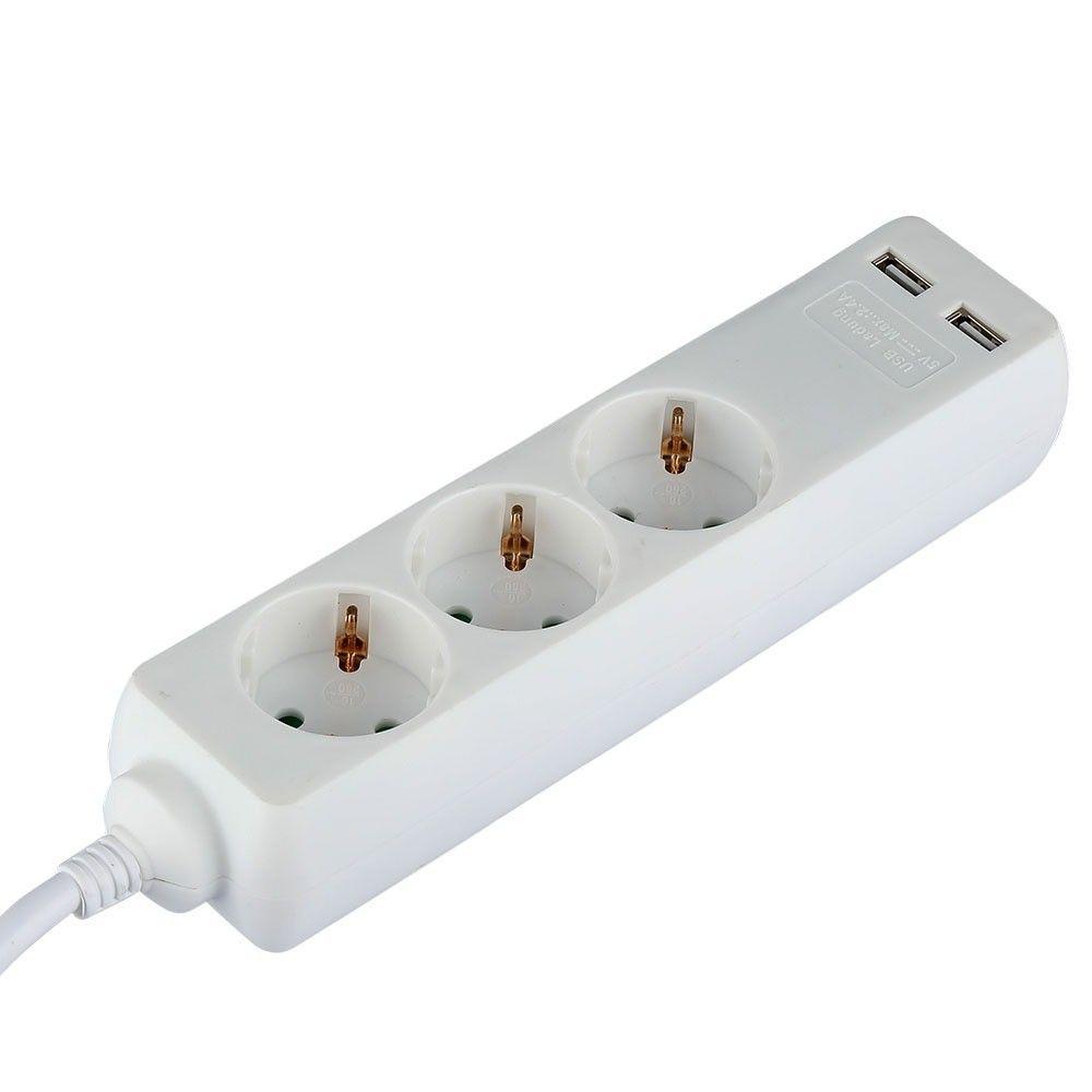 Przedłużacz mieszkaniowy 3 GN. Z portem 2xUSB, 3x1.5 X1.5M/ Biały, VTAC, SKU 8774