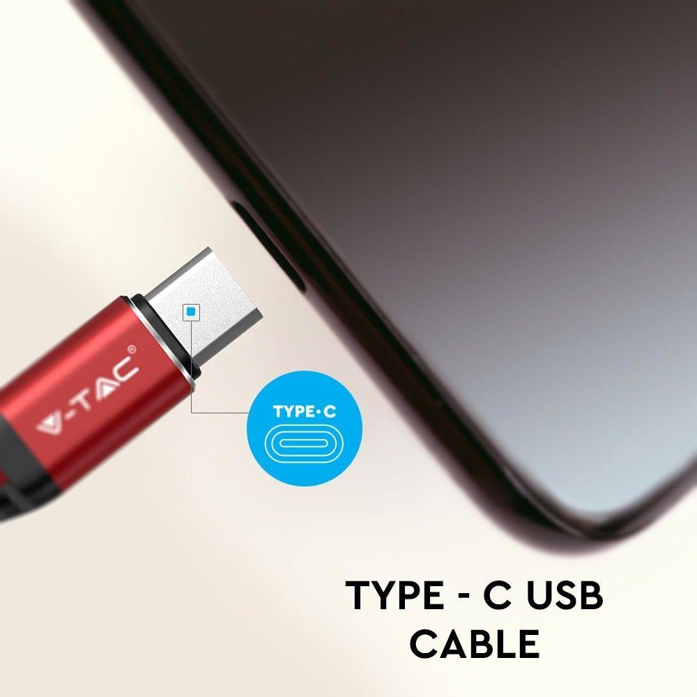 Przewód USB typ: C, 1m, Czerwony, VTAC, SKU 8634