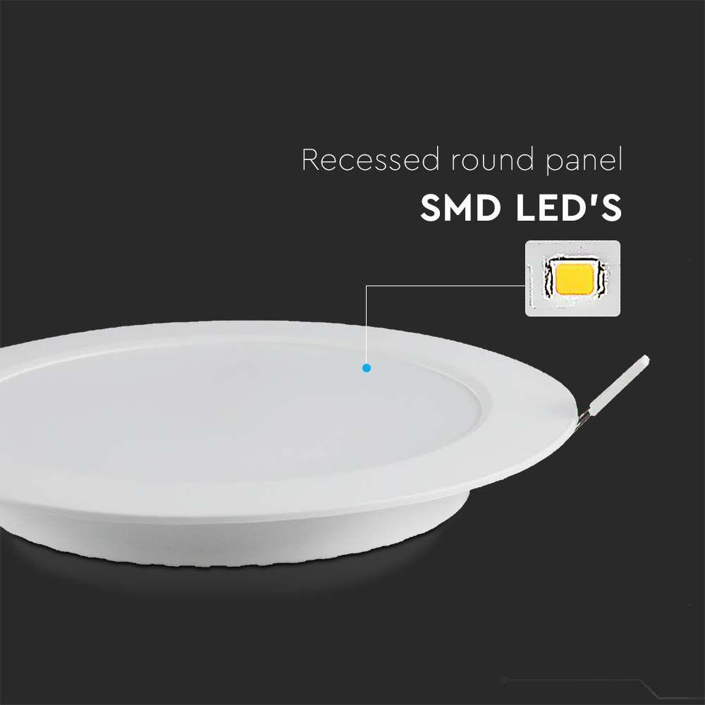 18W Panel LED Podtynkowy, Barwa:3000K, Okrągła, Biały, VTAC, SKU 7864