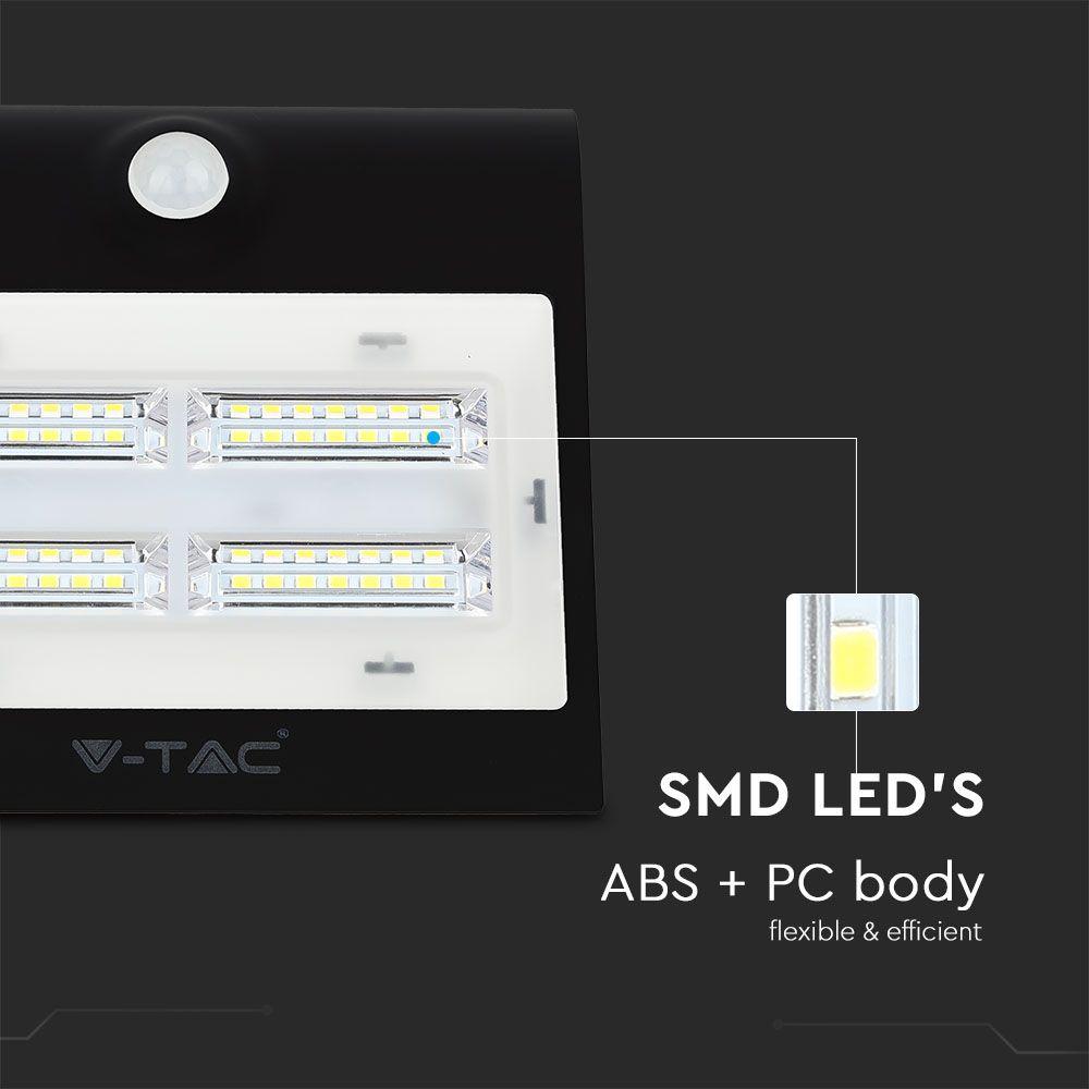 3W Lampa solarna ścienna, Trójkąt, Barwa:4000K+3000K, Obudowa: Czarny + Czarny, VTAC, SKU 7528