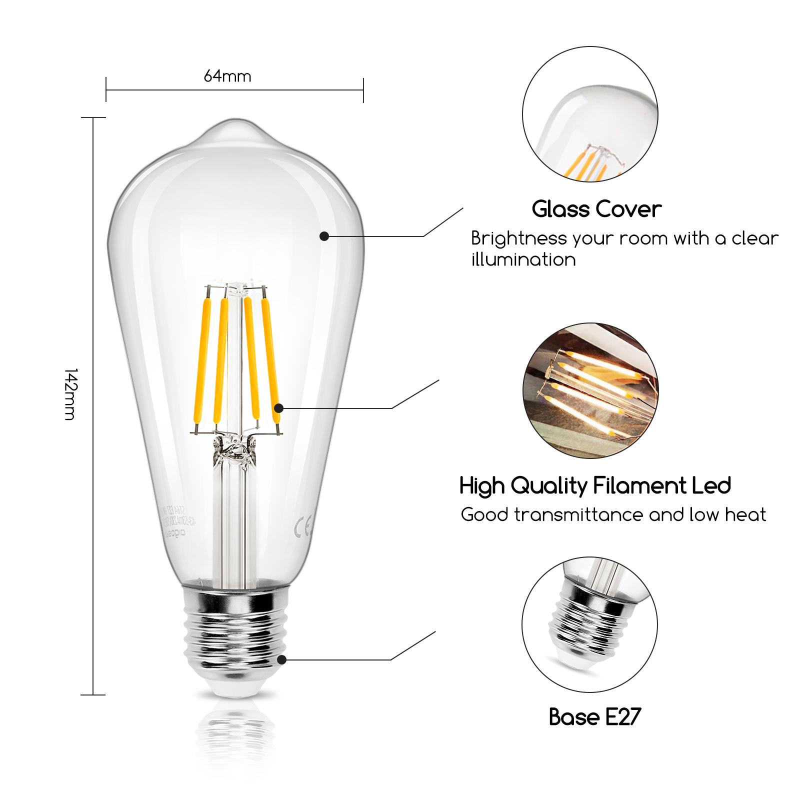 LED Filament Bulb (Clear) ST64 E27 6W