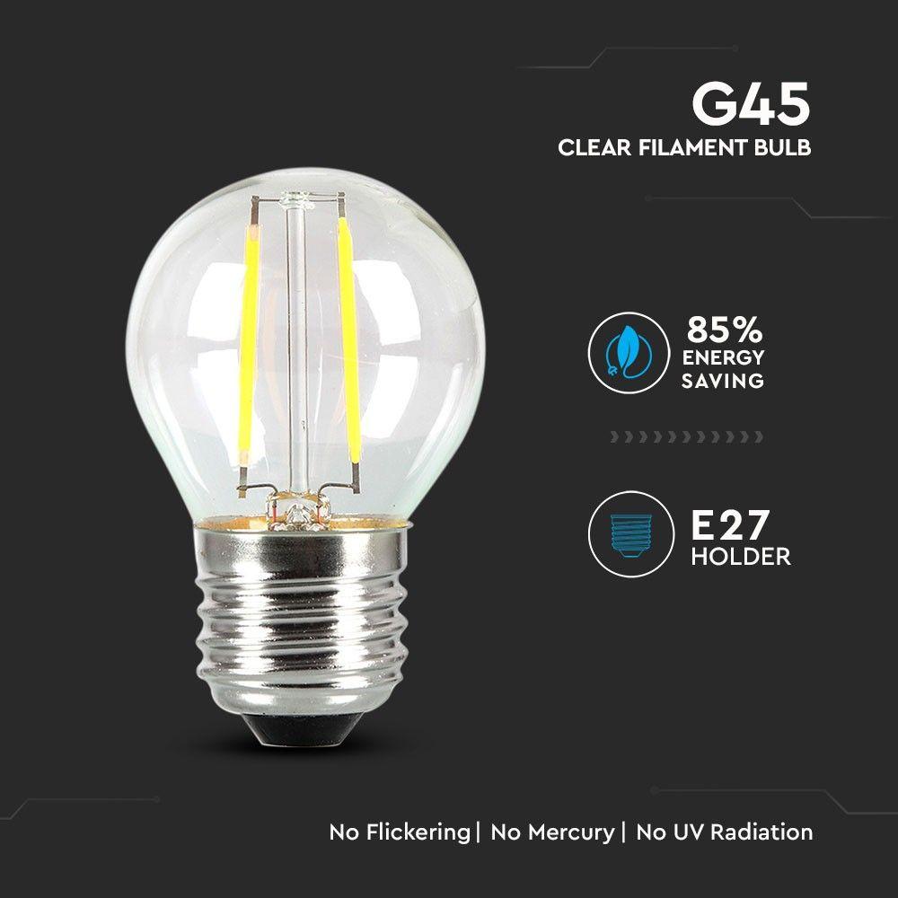 4W G45 Żarówka LED Filament, Klosz Transparentny, Chip SAMSUNG, Barwa:2700K, Trzonek:E27, VTAC, SKU 280