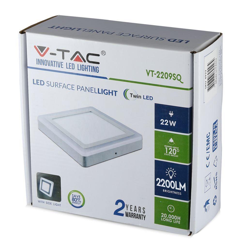 VT-2209 22W LED SURFACE PANEL 4000K SQUARE