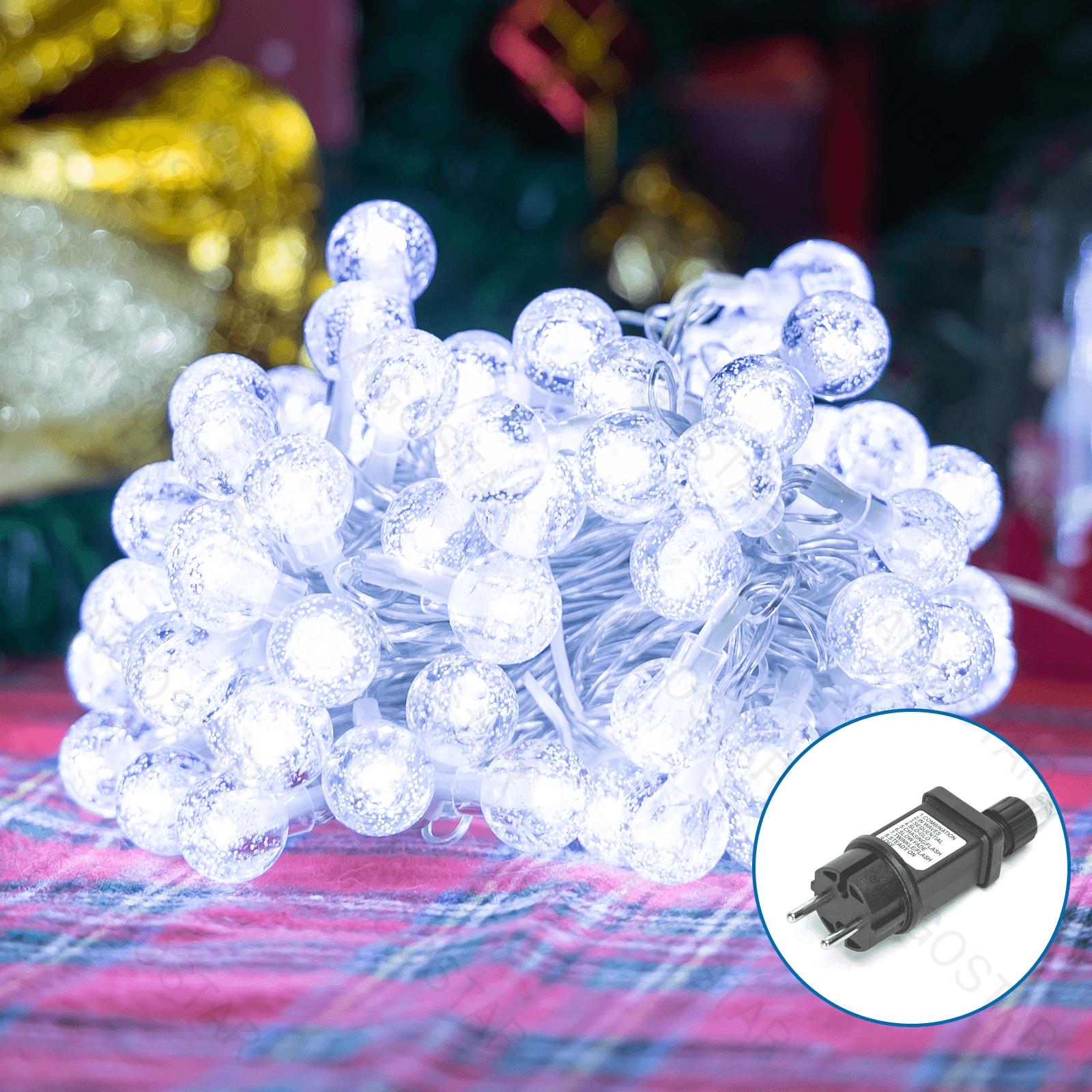 Low Voltage Bubble String Lights-Cool White-3M+5M-50LED-10CM/LED-transparent wire-8blink+time+IP44