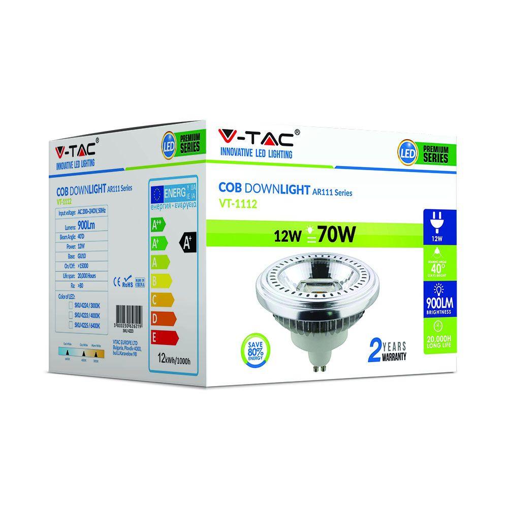 12W AR111 Żarówka LED, Barwa:2700K, Trzonek:GU10, VTAC, SKU 4224