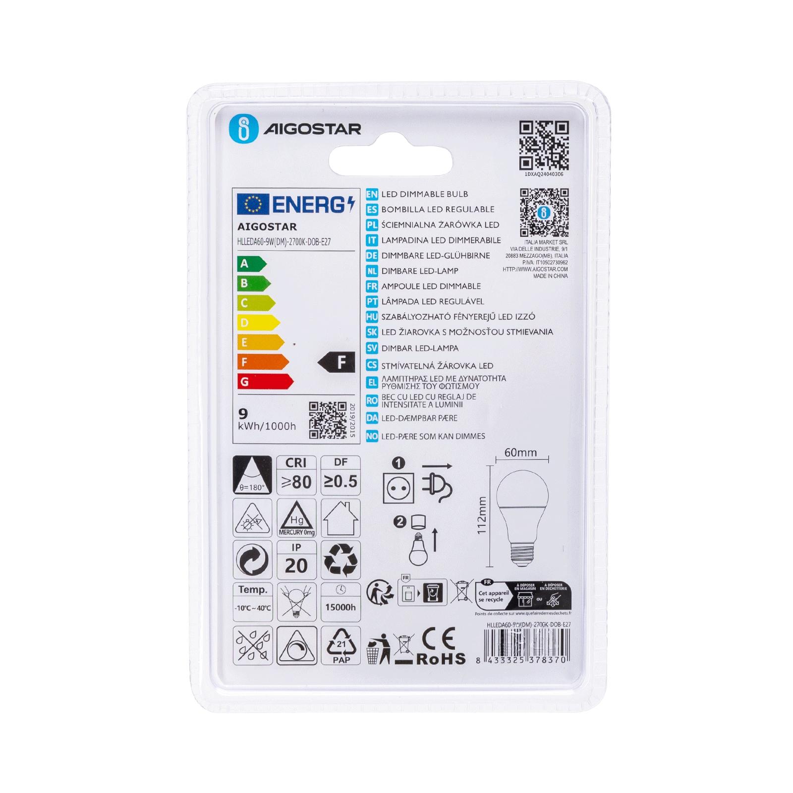 Ściemnialna żarówka LED A60 E27 9W 2700K