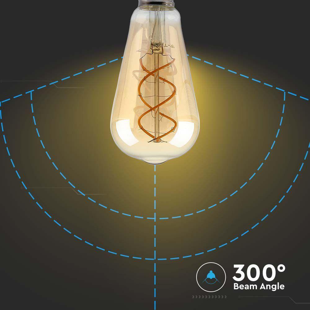 4.8W ST64 Żarówka LED Filament, Barwa:2200K, Klosz Bursztynowy, Ściemniana, Trzonek:E27, VTAC, SKU 217416