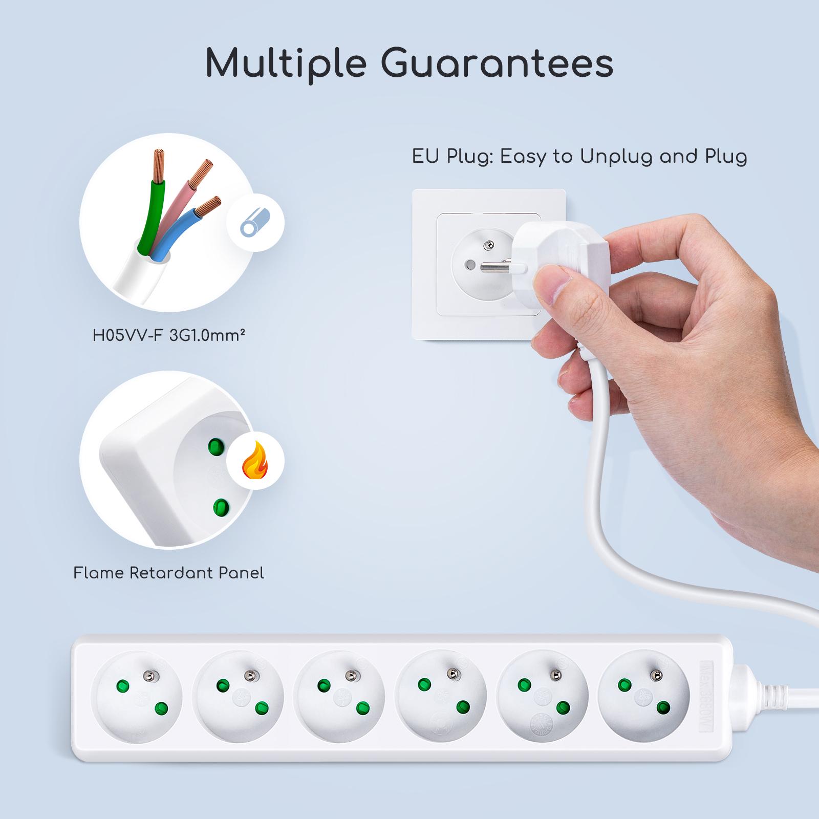 Power strips 6-way 3m H05VV-F 3G1.0m㎡ White