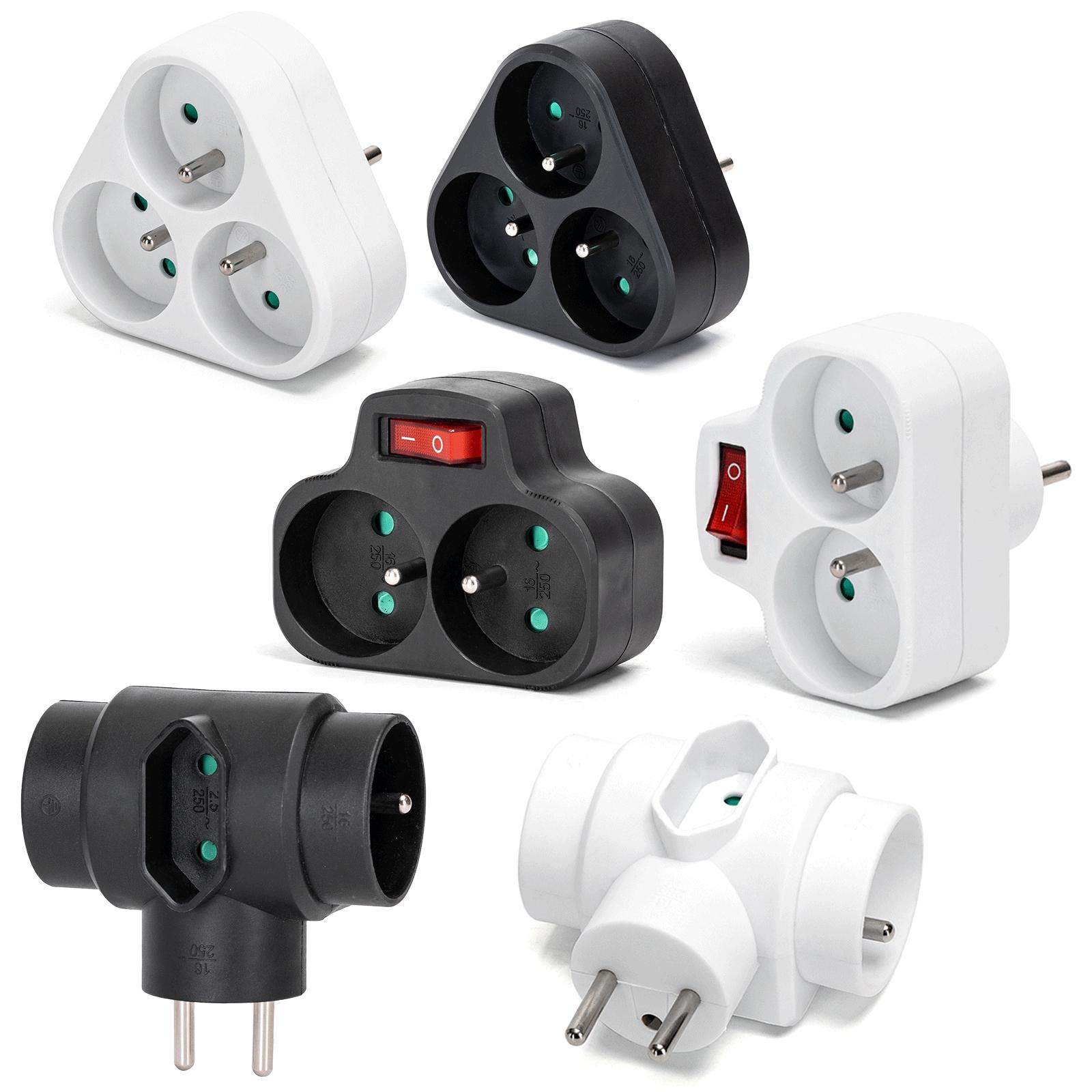 ADAPTOR MIXED PACKAGING (2-WAY 16A WITH SWITCH & 3-WAY /2*16A+1*2.5A /WITHOUT SWITCH & 3-WAY 16A /WITHOUT SWITCH) 3*4PCS /WHITE&BLACK