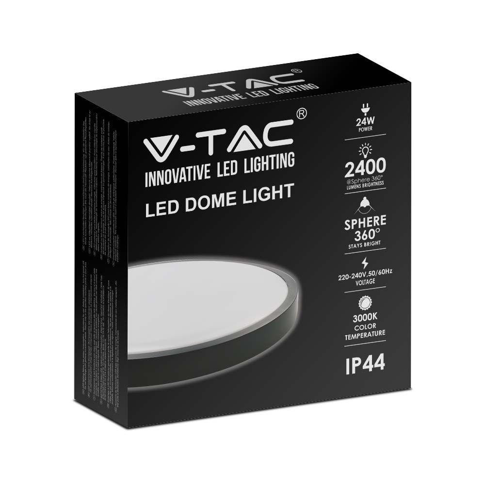 24W Plafon LED, Średnica: 295mm, Barwa:4000K, Klosz: Okrągły mleczny czarna ramka, IP44, VTAC, SKU 7637