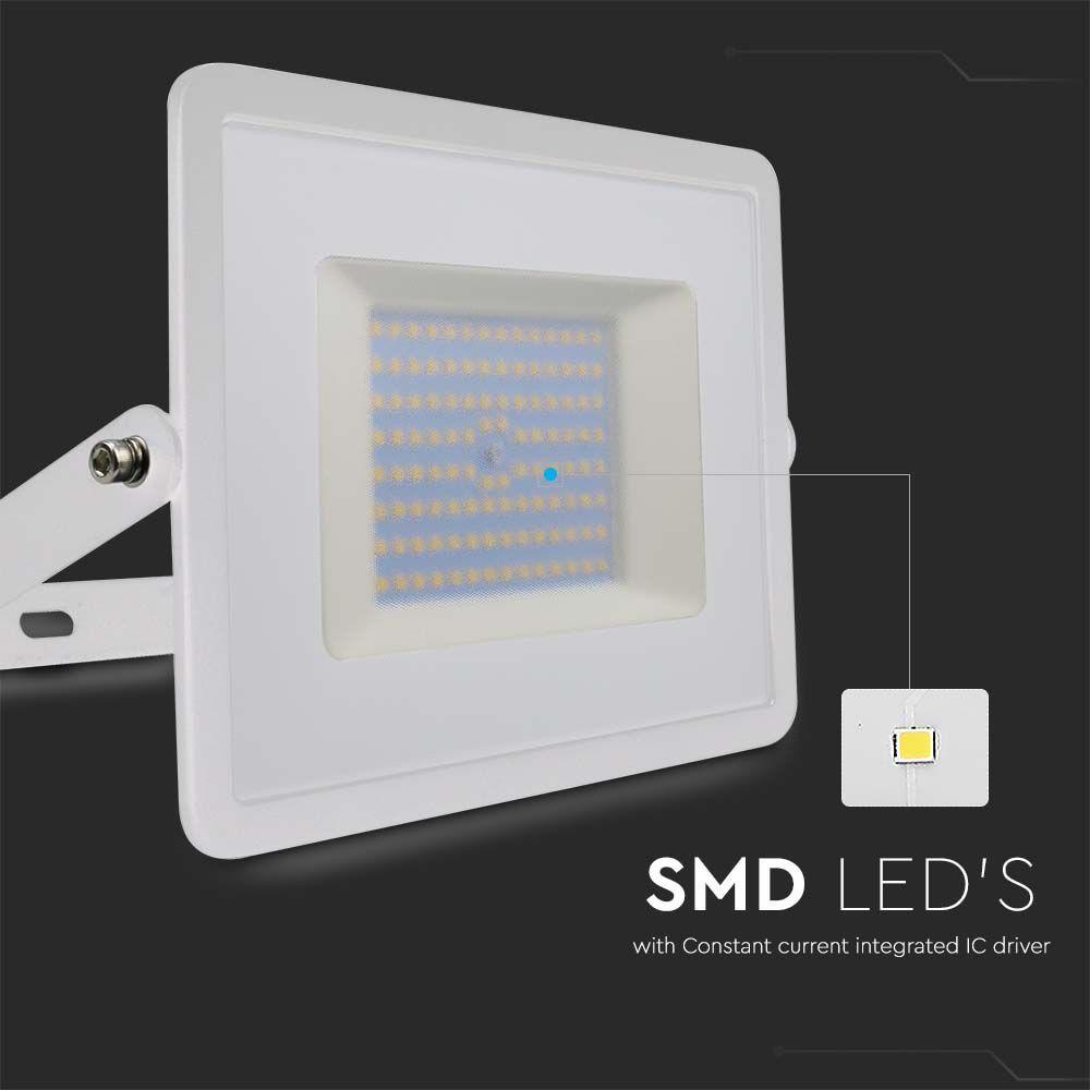 100W Naświetlacz LED SMD, Barwa:3000K, Obudowa: Biała, VTAC, SKU 215967