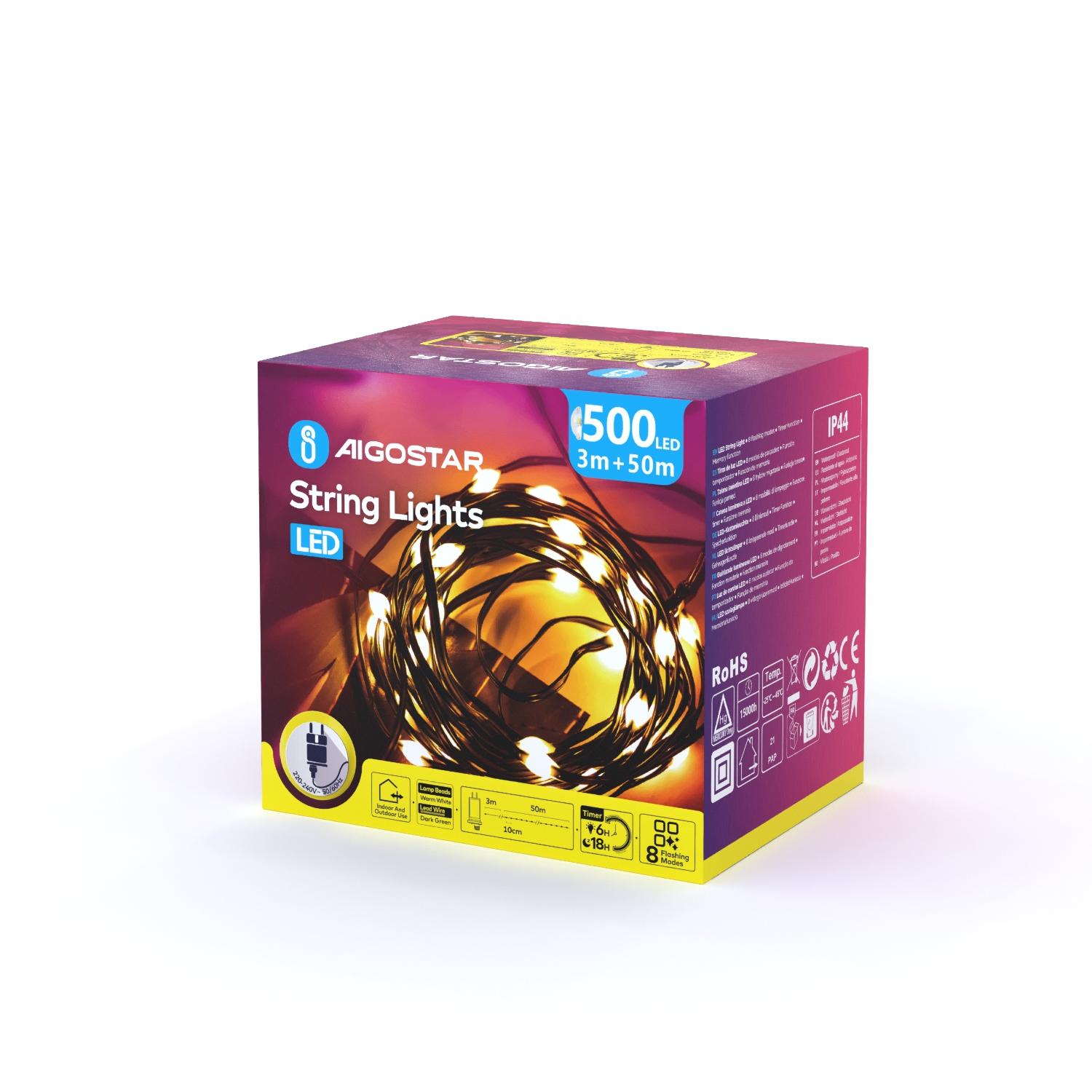 Low voltage string lights(PVC & copper), warm white, 50m