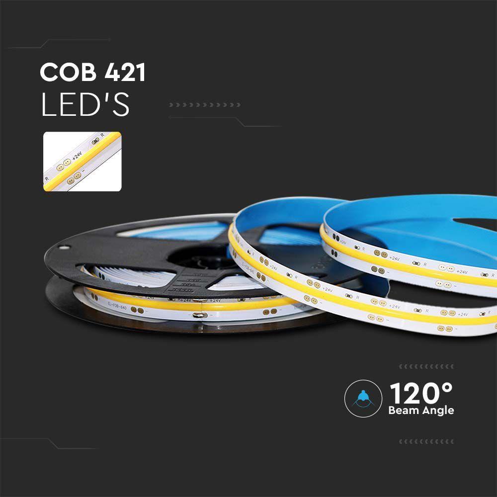 10W Taśma LED COB, Barwa:3000K, Zasilanie: 24V, IP20, Rolka:5m, VTAC, SKU 212667