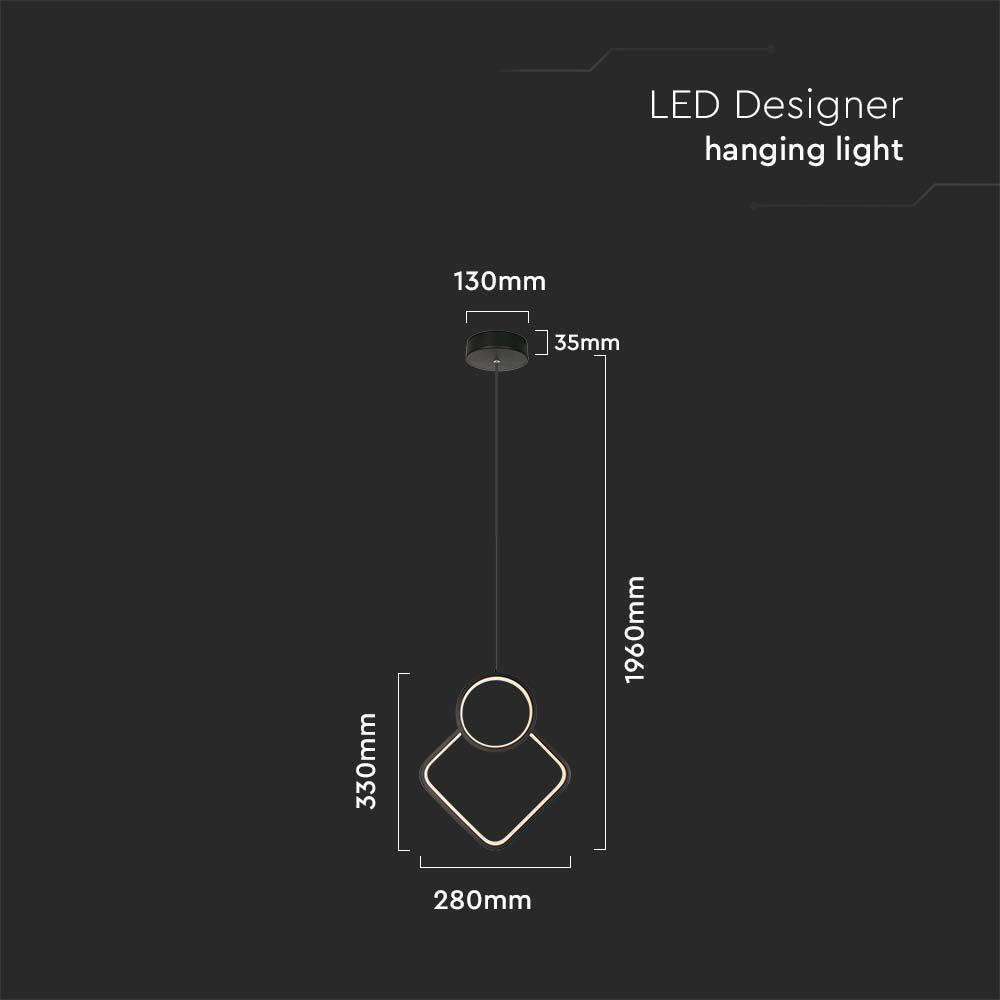 12W Metalowa lampa wisząca LED L280xH1800MM 3000K, Obudowa: Czarna      , VTAC, SKU 14998