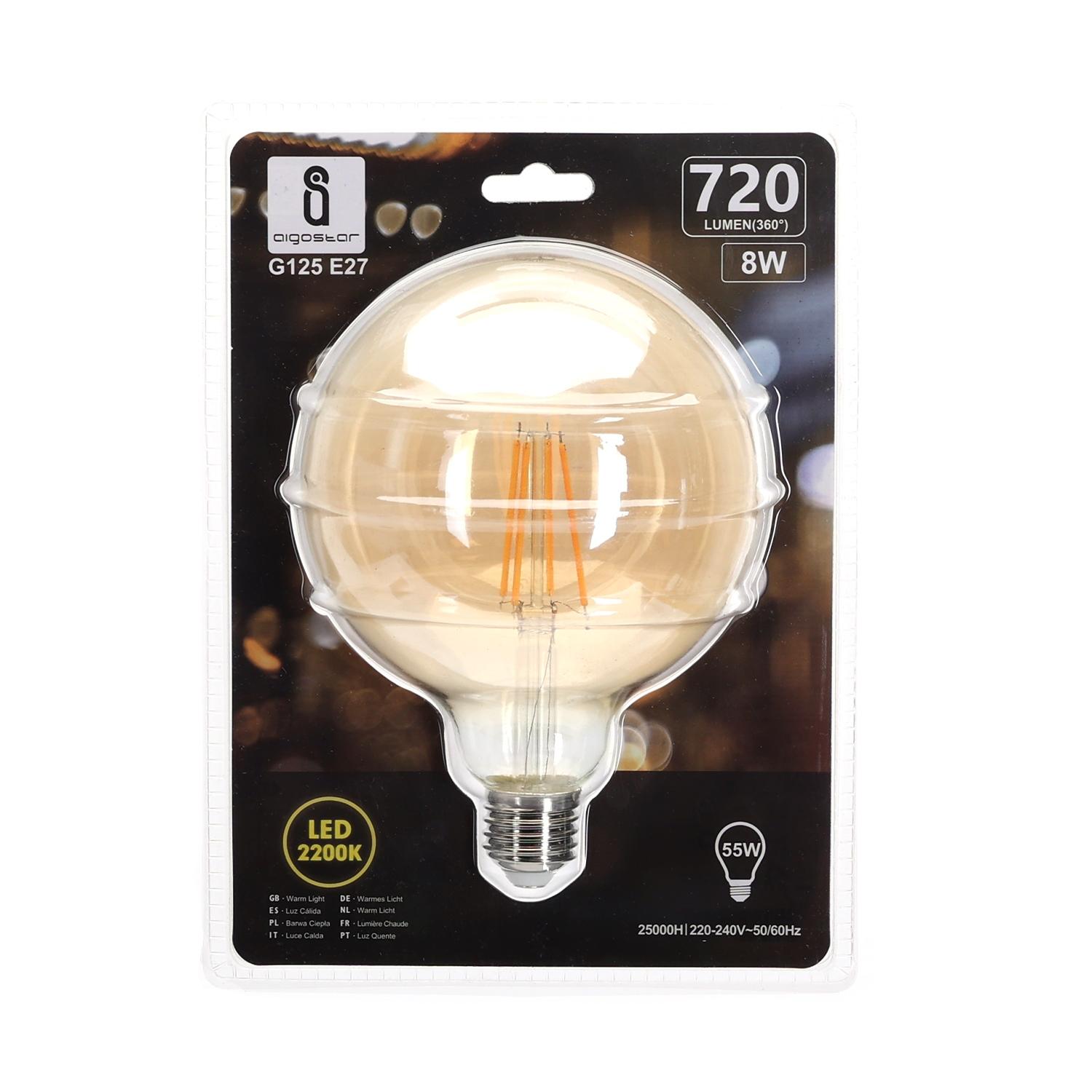 LED Filament Bulb (Amber) G125 E27 8W