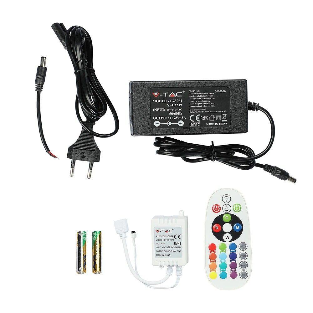 VT-5050-60 10W/M LED STRIP LIGHT RGB SET IP20 EU PLUG (5M/ROLL)