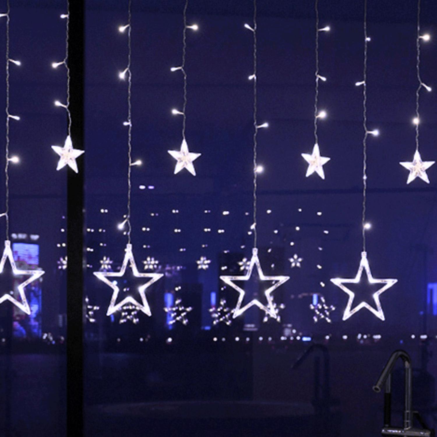 Low voltage connectable string lights, stars (wave), cool white, 3m+3m*0.6m, 12strips