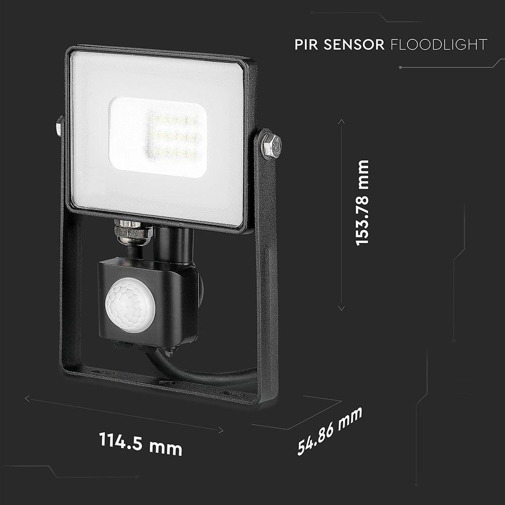 VT-10-S 10W SMD PIR SENSOR FLOODLIGHT SAMSUNG CHIP 6400K BLACK BODY