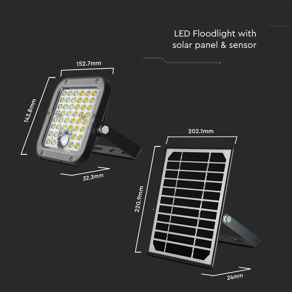 10W Naświetlacz solarny LED 1500LM, Bateria: LiFePO4 3.7V 3600mA, Barwa: 4000K, Kolor: Czarny , VTAC, SKU 10314