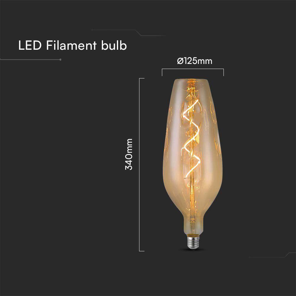 4W B125 Żarówka LED Filament spiralny, Barwa: 2700K, Szkło: Bursztynowe , VTAC, SKU 23171