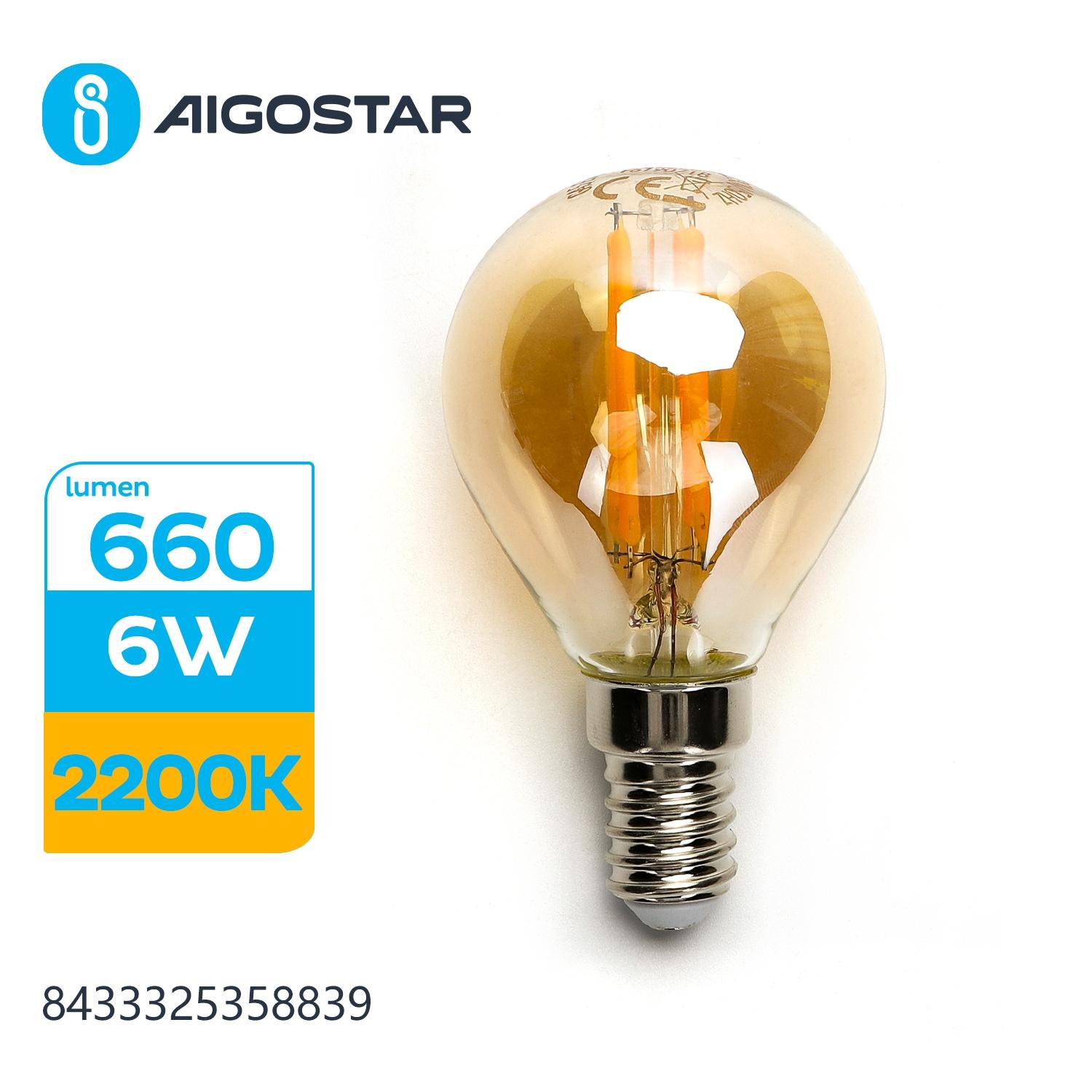 LED Filament Bulb (Amber) G45 E14 6W