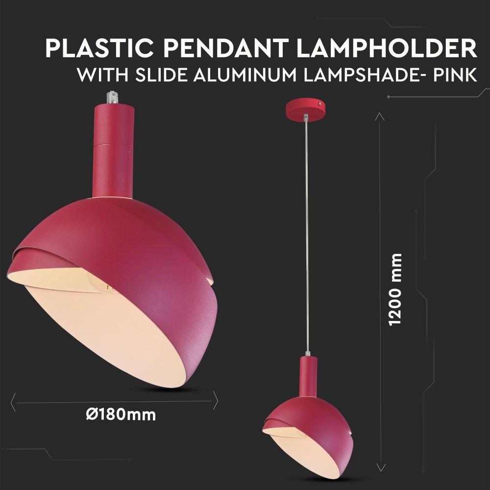 VT-7100 E14 PLASTIC PENDANT LAMPHOLDER WITH SLIDE ALUMINUM LAMPSHADE-PINK