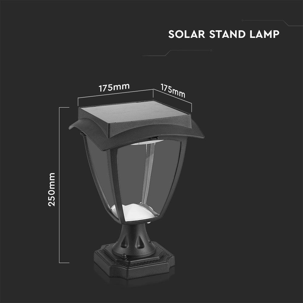 Solarna lampa stojąca ogrodowa, Wysokość: 250 mm, Obudowa: Czarna, Barwa:3000K+6000K , IP44, , VTAC, SKU 2893