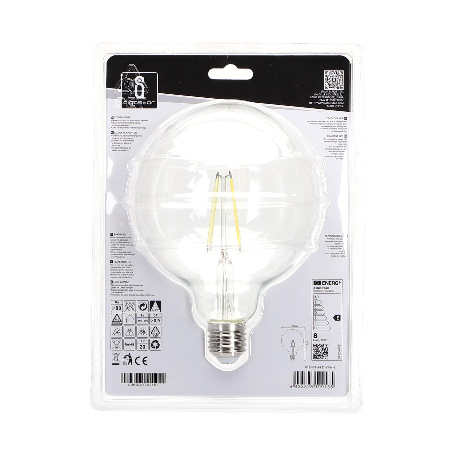 LED Filament Bulb (Clear) G125 E27 8W